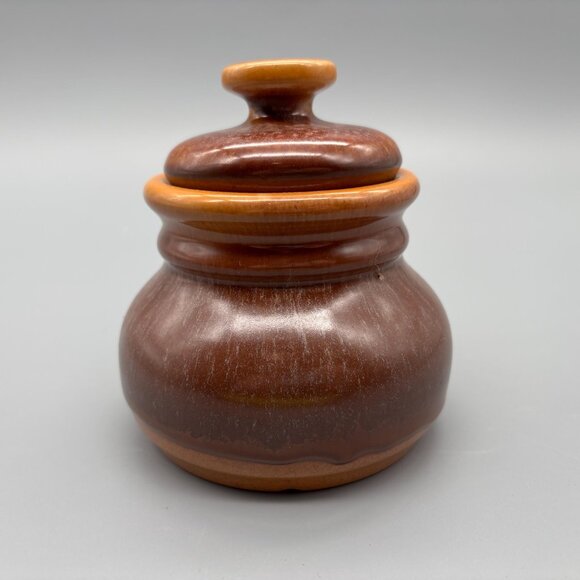 Beauceware Canada Brown Drip Stoneware Jar Vintage Ceramic Pot with Lid - Picture 4 of 6